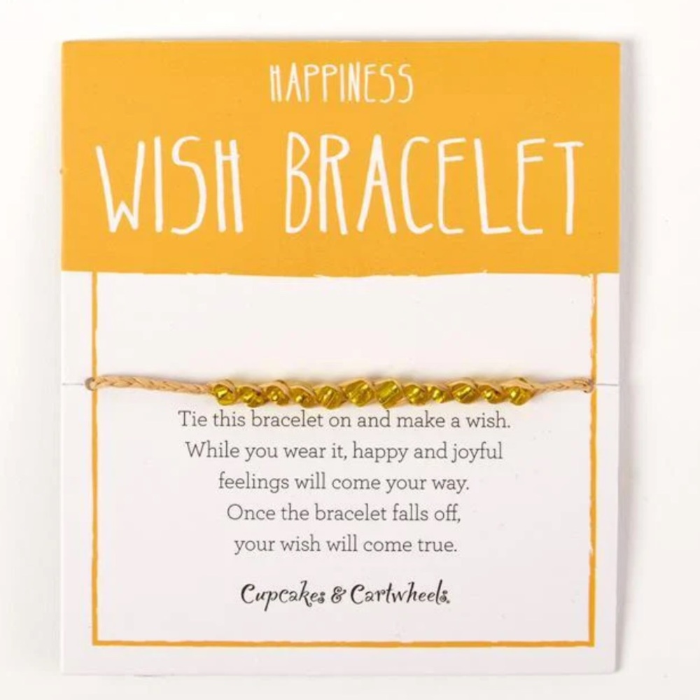 NWT Happiness Yellow Glass Seed Beaded Jute String Beaded Wish Bracelet